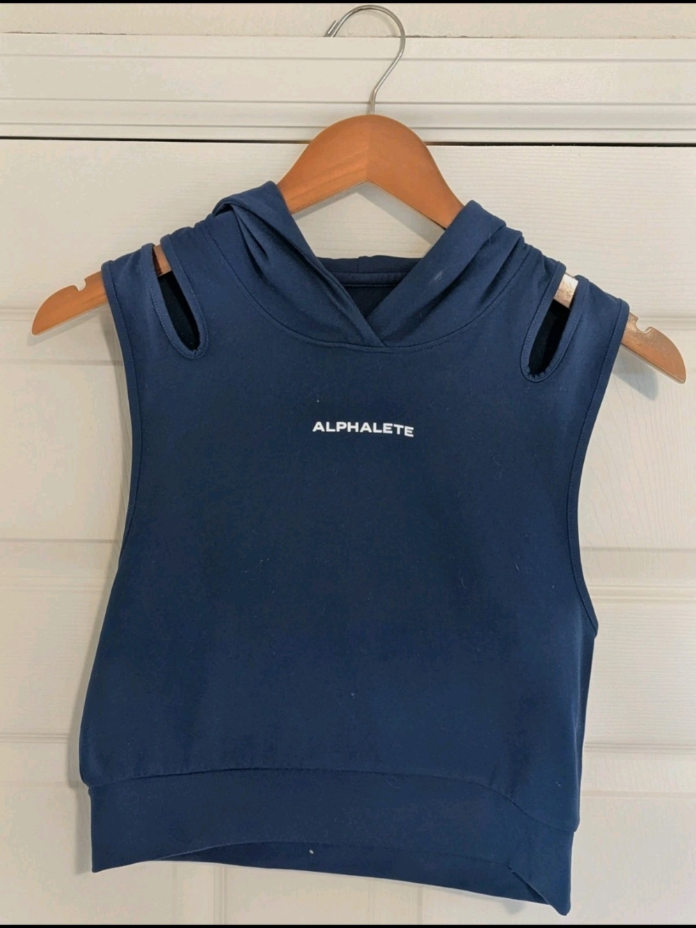 Alphalete Surface Crop Tank Hoodie Blue Cut Out Sleeveless Sweatshirt Size L